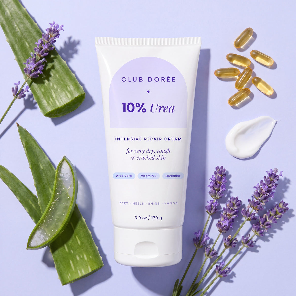 Key ingredients: urea, aloe vera, vitamin E, lavender