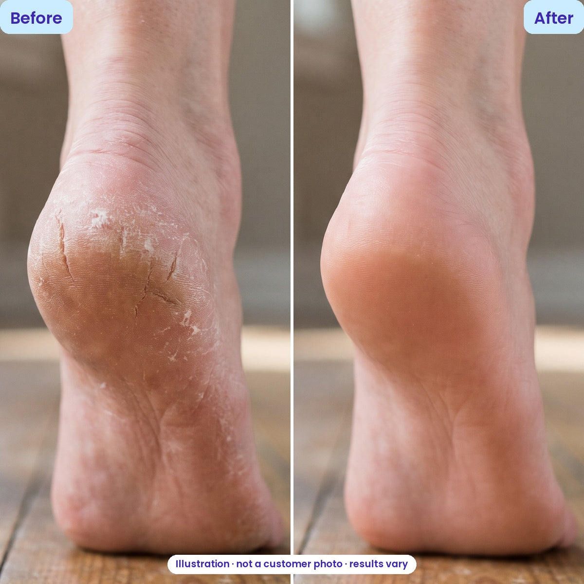 Illustration: dry, cracked heel vs soft heel