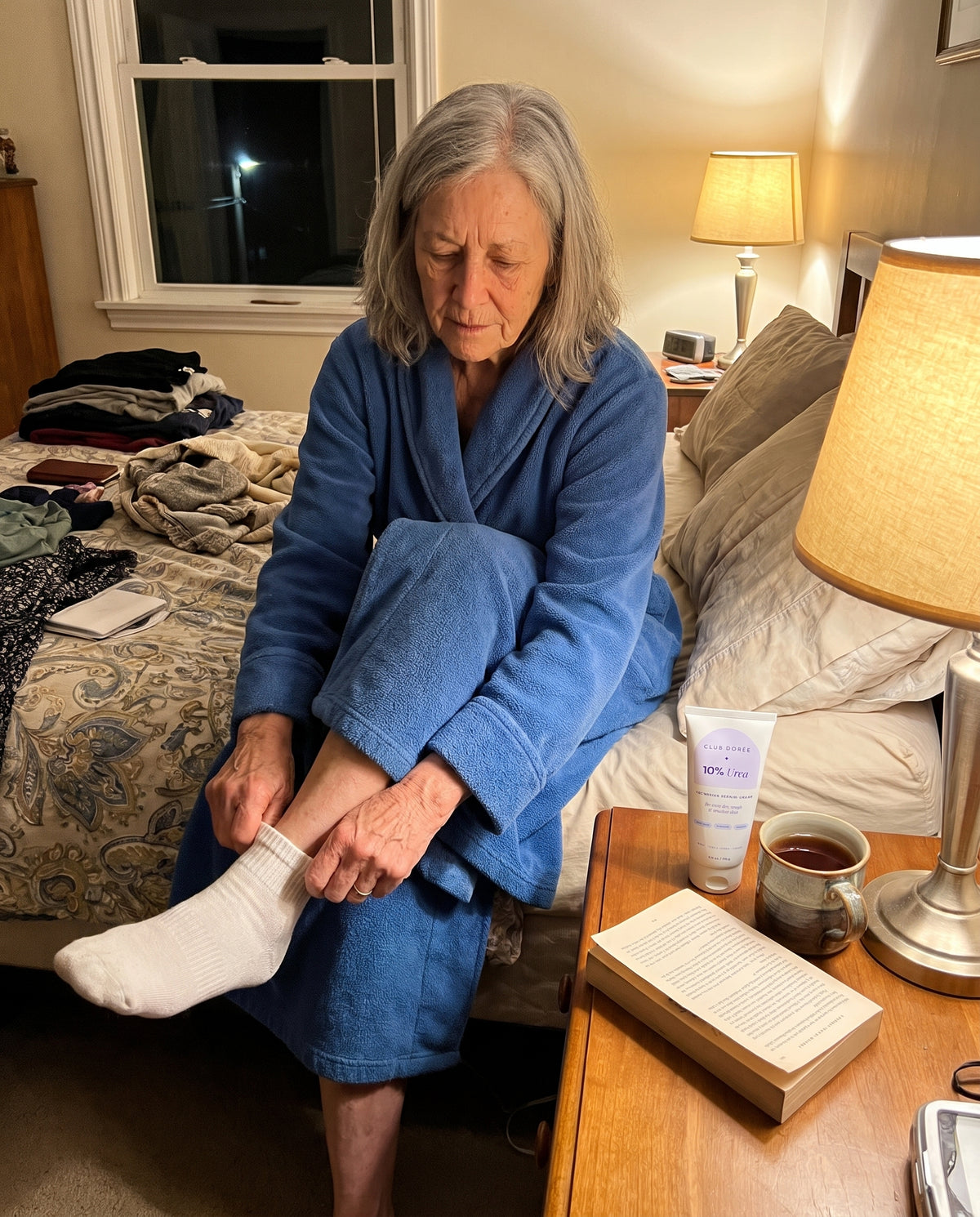 Night routine with cotton socks